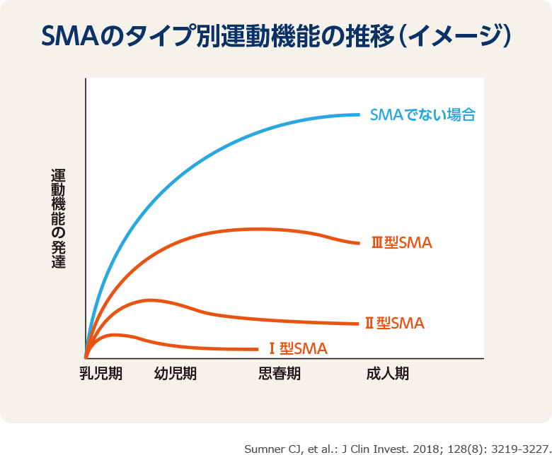 SMAのタイプ別運動機能の推移（イメージ）